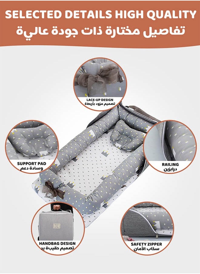 Riolio - Portable Foldable Cotton Baby Bed with Pillow Foldable Crib Bed Baby Lounger Travel Infant Newborn Baby Nest Portable Baby Bedding - Image 1