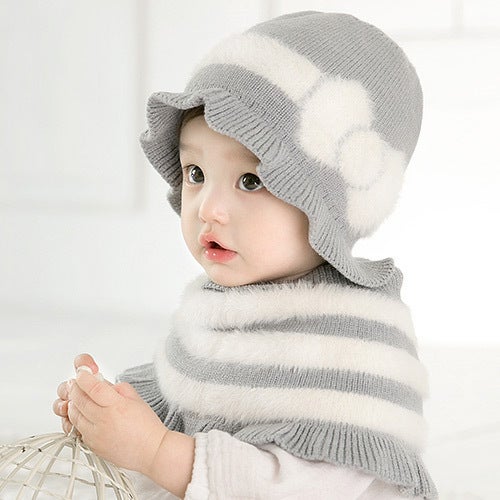 Plush Baby Knit Hat and Scarf Set 5597 gray two-piece set 