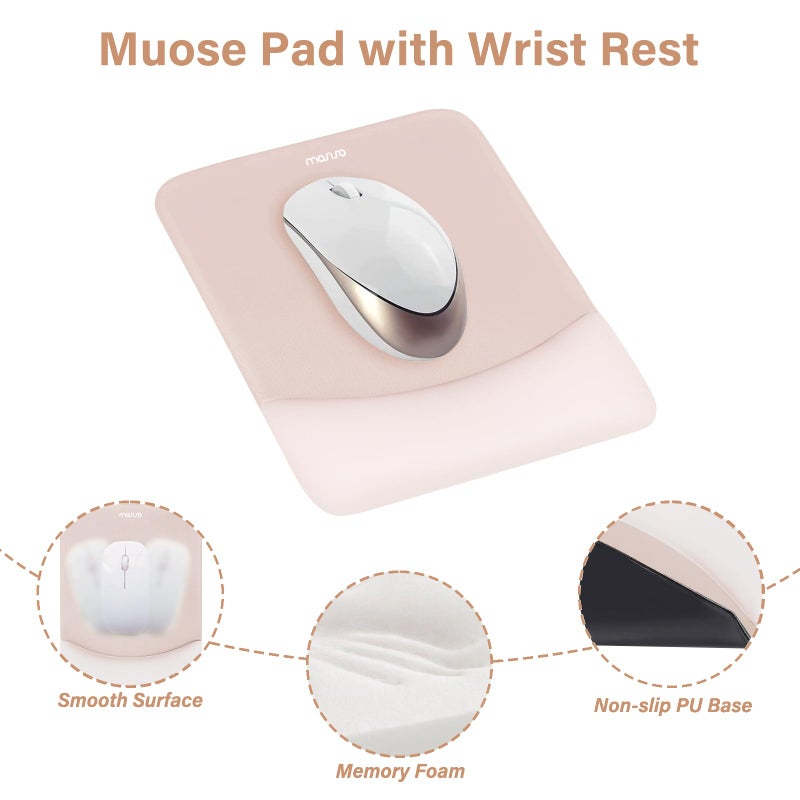MOSISO Wrist Rest Support for Mouse Pad&Keyboard Set, Rectangular Ergonomic Mousepad Non-Slip Base Home/Office Pain Relief&Easy Typing Pad with Neoprene Cloth&Raised Silicone Lining, Apricot - Image 3
