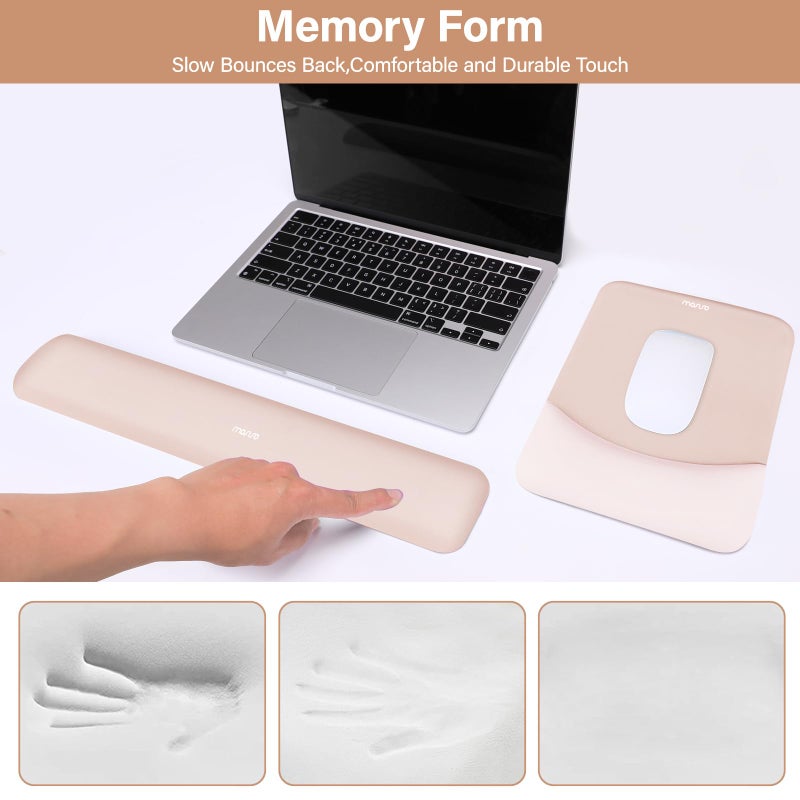 MOSISO Wrist Rest Support for Mouse Pad&Keyboard Set, Rectangular Ergonomic Mousepad Non-Slip Base Home/Office Pain Relief&Easy Typing Pad with Neoprene Cloth&Raised Silicone Lining, Apricot - Image 4