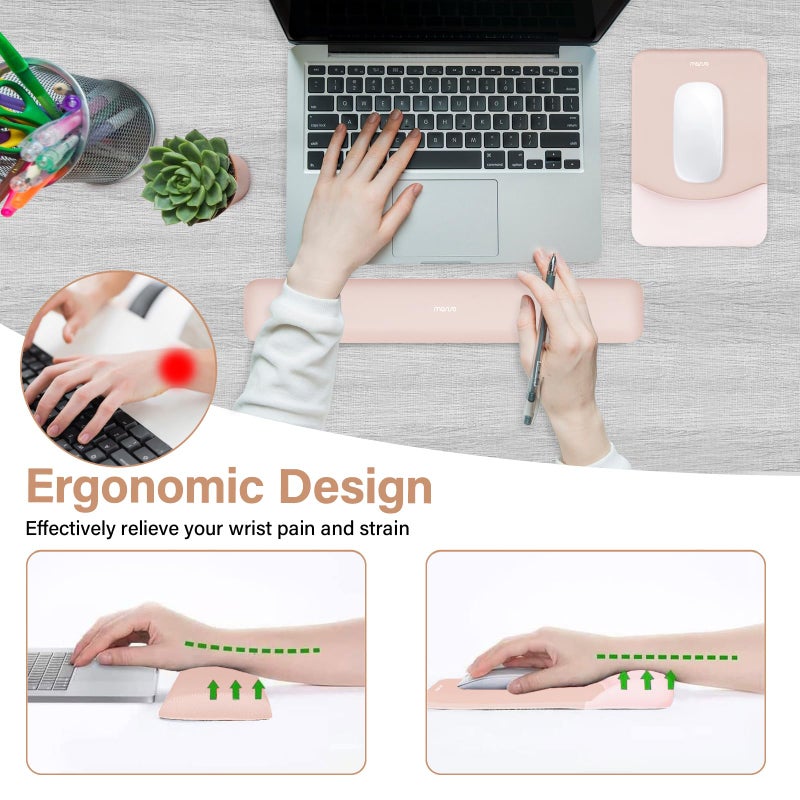 MOSISO Wrist Rest Support for Mouse Pad&Keyboard Set, Rectangular Ergonomic Mousepad Non-Slip Base Home/Office Pain Relief&Easy Typing Pad with Neoprene Cloth&Raised Silicone Lining, Apricot - Image 2