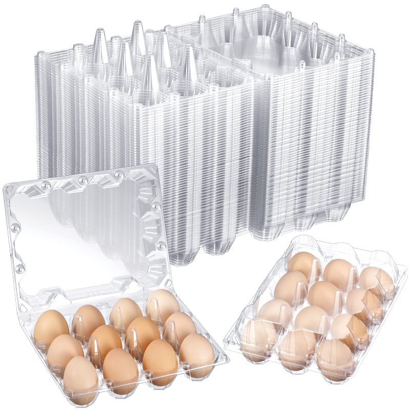 Zubebe 200 Pieces Clear Plastic Egg Carton - Bulk Empty Chicken Tray Holds Securely for Farm Business Market Home Refrigerator Storage (3 x 4 Grids) - Image 1