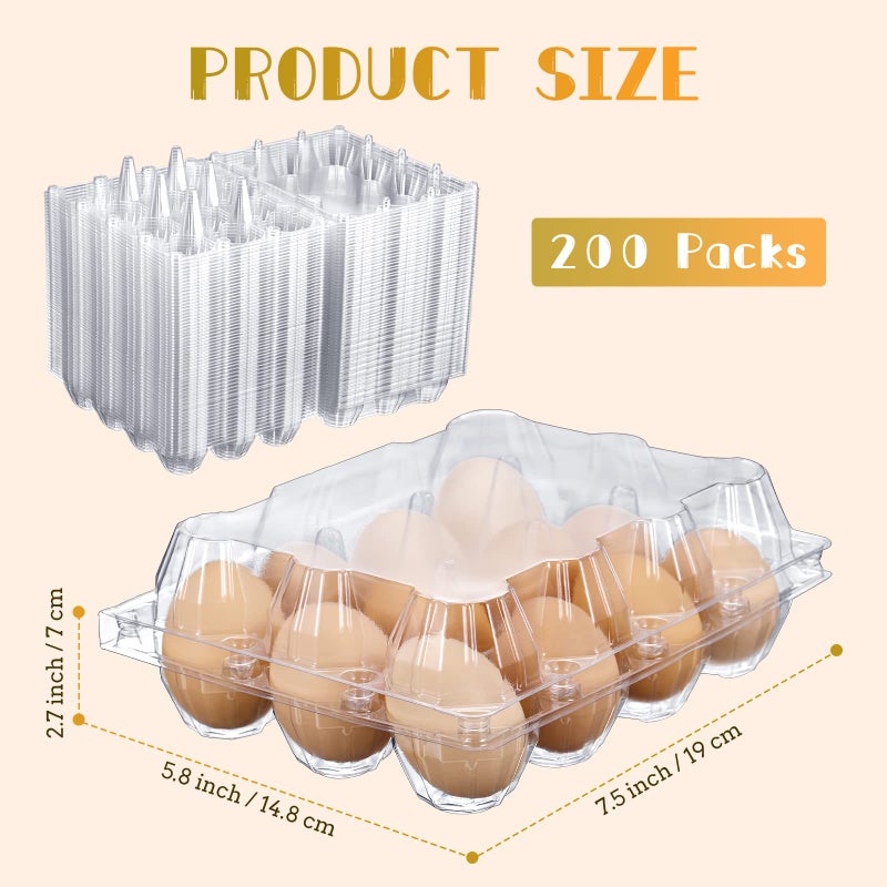 Zubebe 200 Pieces Clear Plastic Egg Carton - Bulk Empty Chicken Tray Holds Securely for Farm Business Market Home Refrigerator Storage (3 x 4 Grids) - Image 2
