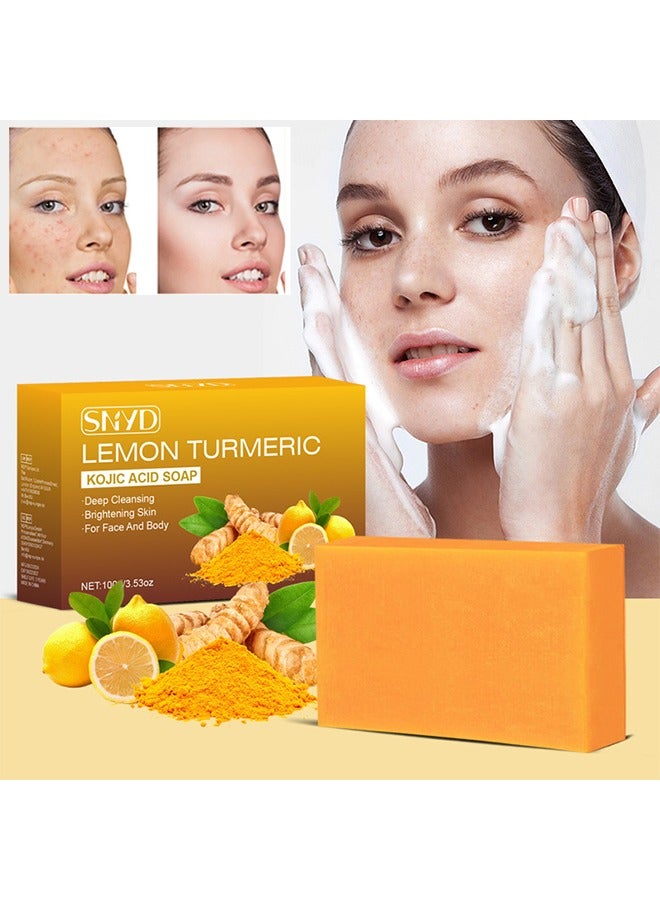 SNYD Lemon Turmeric Kojic Acid Soap-Vitamin C Turmeric Acid Soap for Dark Spot and Acne Mark-Improve Skin Texture,Fade Acne Mark , Reduce Dark Spot for Face and Body - Image 1