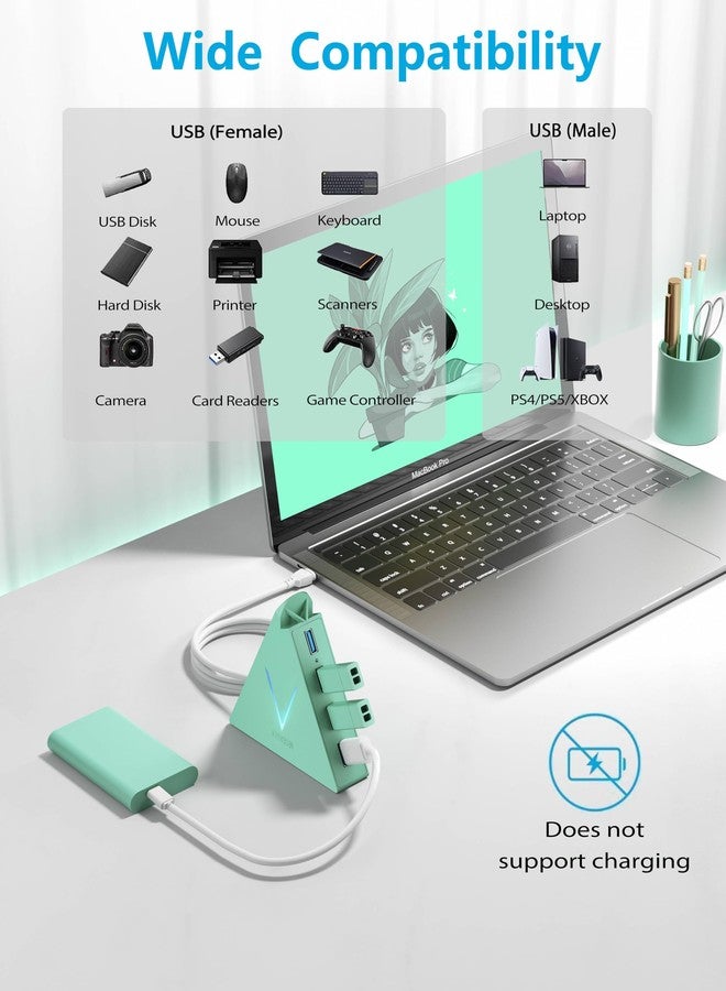 JoyReken 4-Port USB 3.0 Hub with 2 ft Extended Cable, FlyingVHUB Vertical Data USB Hub, for Mac, PC, Xbox One, PS4, PS5, iMac, Surface Pro, XPS, Laptop, Desktop, Flash Drive, Mobile HDD (Green) - Image 2