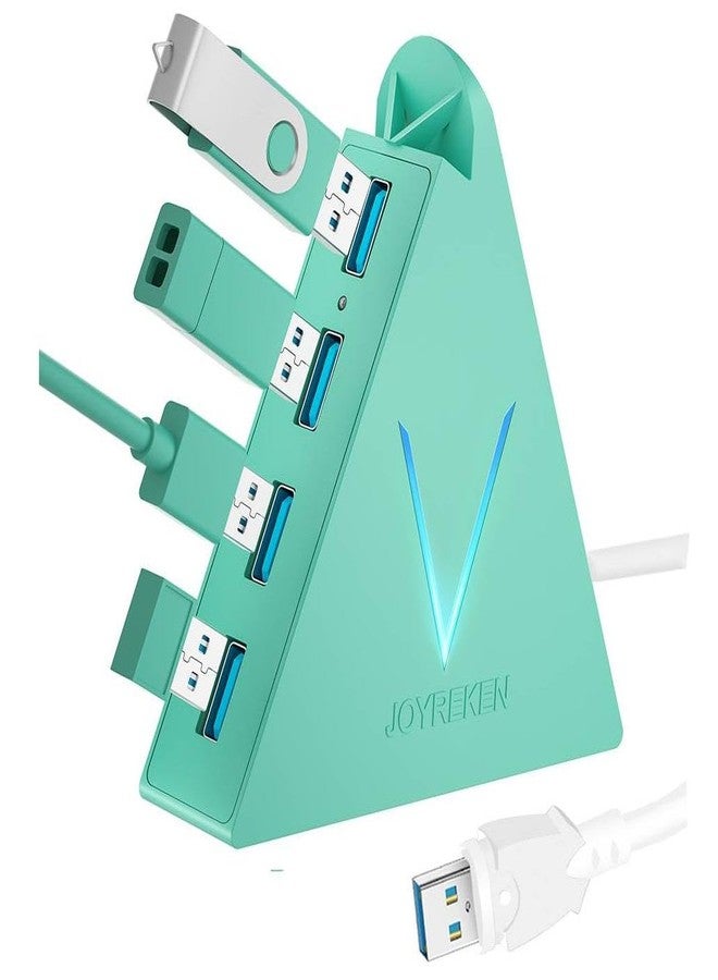 JoyReken 4-Port USB 3.0 Hub with 2 ft Extended Cable, FlyingVHUB Vertical Data USB Hub, for Mac, PC, Xbox One, PS4, PS5, iMac, Surface Pro, XPS, Laptop, Desktop, Flash Drive, Mobile HDD (Green) - Image 1