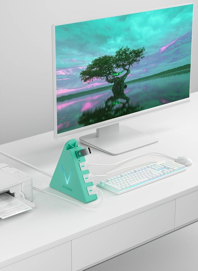 JoyReken 4-Port USB 3.0 Hub with 2 ft Extended Cable, FlyingVHUB Vertical Data USB Hub, for Mac, PC, Xbox One, PS4, PS5, iMac, Surface Pro, XPS, Laptop, Desktop, Flash Drive, Mobile HDD (Green) - Image 3