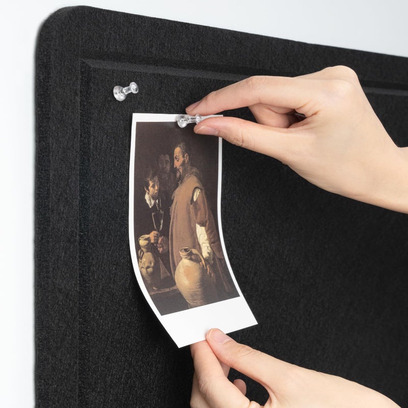 Lightomorrow Bulletin Board, 24 x 18 inches Decorative Felt Pin Board, Vision Board Cork Board Alternative for Wall, Foldable Photo Board Self-Adhesive Vision Board Mood Board with 20 Pushpins - Black - Image 2
