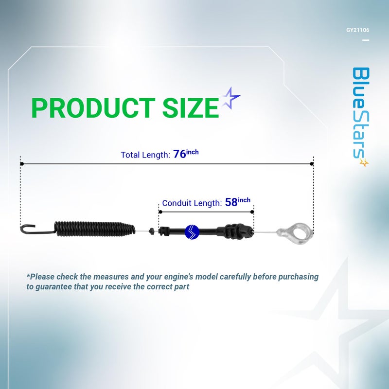 BlueStars GY21106 GY20156 Clutch Control Cable - For John Deere 42 inch Deck L100 L108 L110 L111 L118 LA105 LA110 LA115 LA125 LA135 X100 X120 X300 Series Riding Lawn Mower Tractor PTO Engagement Cable - Image 2