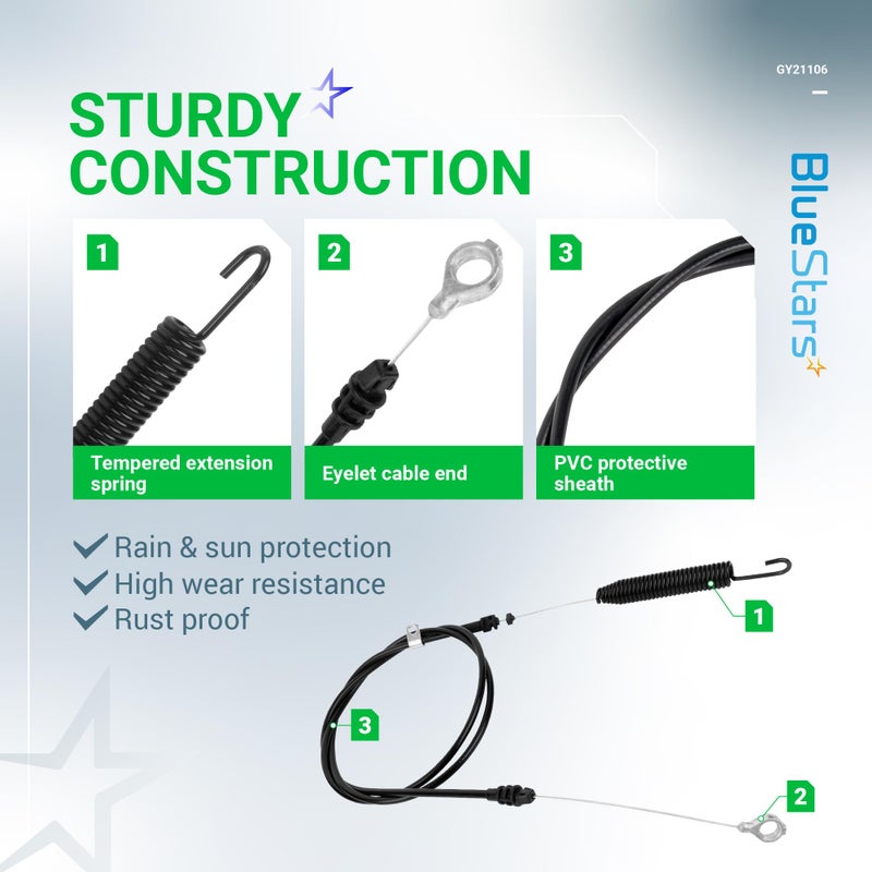 BlueStars GY21106 GY20156 Clutch Control Cable - For John Deere 42 inch Deck L100 L108 L110 L111 L118 LA105 LA110 LA115 LA125 LA135 X100 X120 X300 Series Riding Lawn Mower Tractor PTO Engagement Cable - Image 3