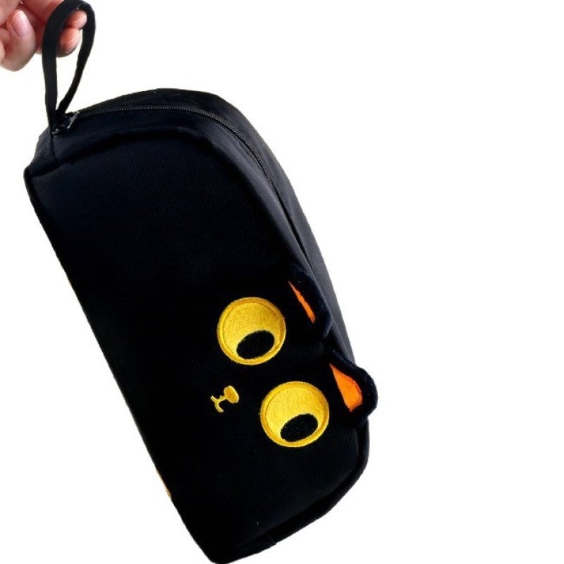 Cat Pencil Case: Black, Large Capacity With Insert & Mesh Pockets - Top Opening For Easy Access, Wear-Resistant Soft Material For School Students, Travel Storage & Makeup Organization - Image 1