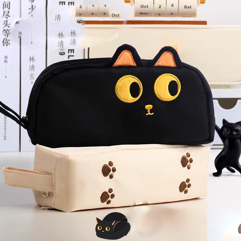 Cat Pencil Case: Black, Large Capacity With Insert & Mesh Pockets - Top Opening For Easy Access, Wear-Resistant Soft Material For School Students, Travel Storage & Makeup Organization - Image 4