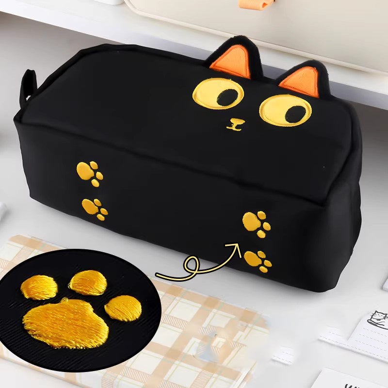 Cat Pencil Case: Black, Large Capacity With Insert & Mesh Pockets - Top Opening For Easy Access, Wear-Resistant Soft Material For School Students, Travel Storage & Makeup Organization - Image 2
