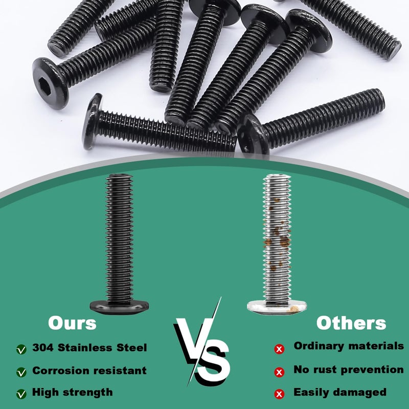 Taiss 30pcs M6 x 30mm Flat Head Socket Head Screw Furniture Bolts,Furniture Screws Stainless Steel 18-8(304),M6 Bolts Black Zinc Plated Fully Threaded,Countersunk Connector M6 Screws with Hex Spanner - Image 4