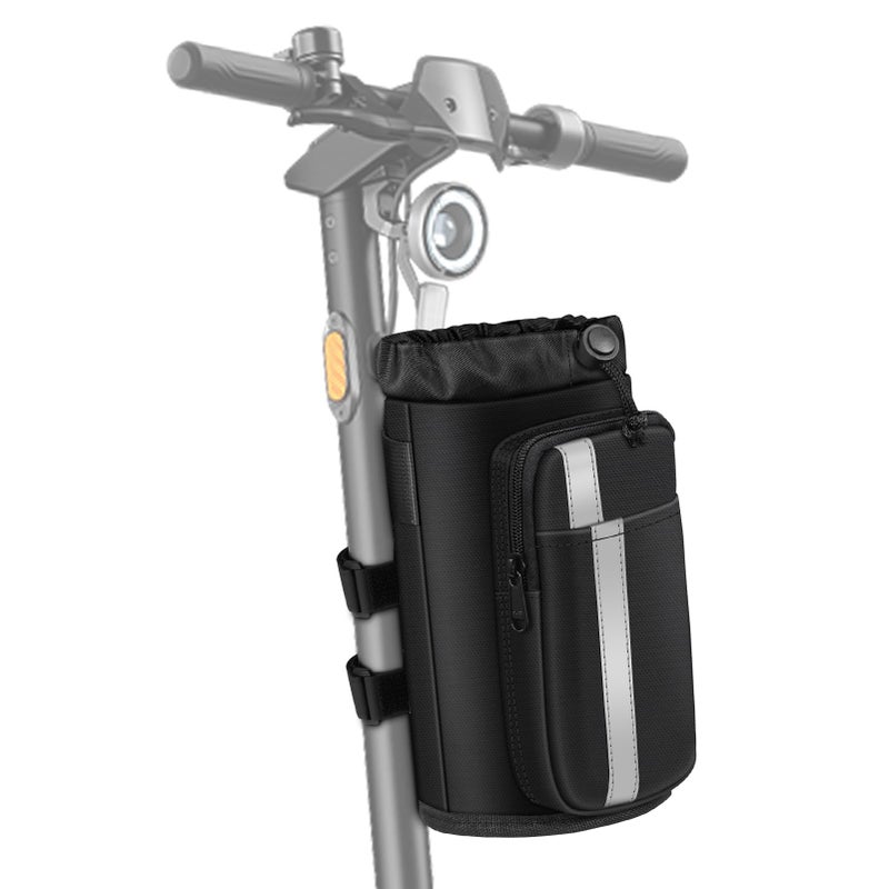 FINPAC Cup Holder for Bike, Universal Water Bottle Holder with Phone Pockets for Stroller Walker Golf Cart Rollator and Scooter, Outdoor, Biking - Black - Image 1