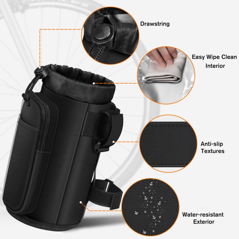 FINPAC Cup Holder for Bike, Universal Water Bottle Holder with Phone Pockets for Stroller Walker Golf Cart Rollator and Scooter, Outdoor, Biking - Black - Image 3