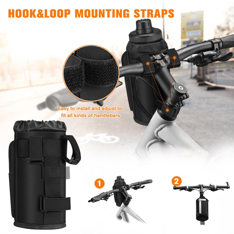 FINPAC Cup Holder for Bike, Universal Water Bottle Holder with Phone Pockets for Stroller Walker Golf Cart Rollator and Scooter, Outdoor, Biking - Black - Image 2