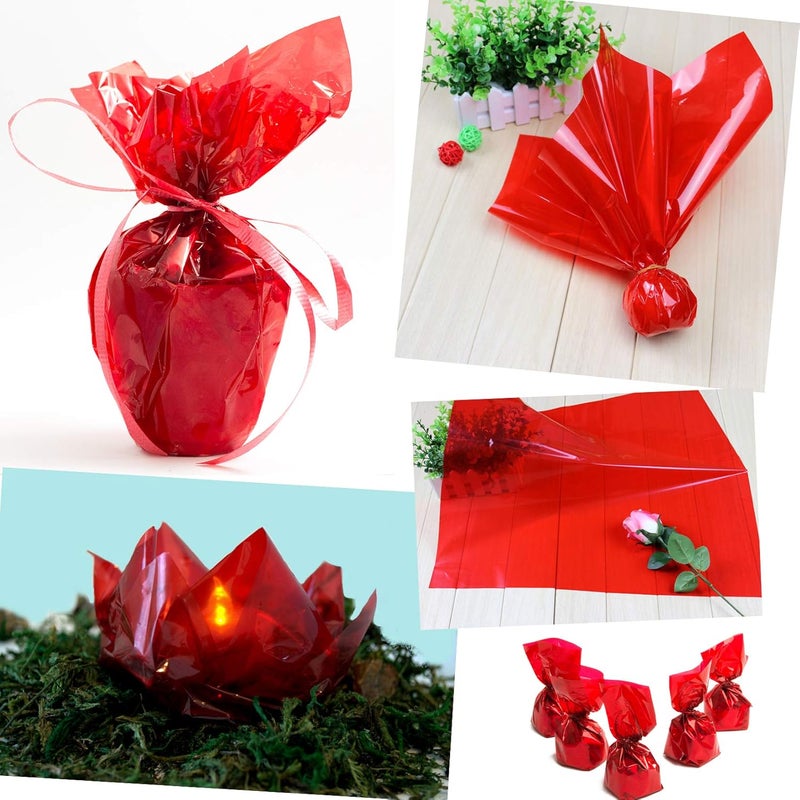 Morepack Red Cellophane Wrap Roll, 16 Inch x 100 Ft Translucent Colored Cellophane Wrapping Paper for Gift Baskets, DIY Arts Crafts Decoration and More - Image 5