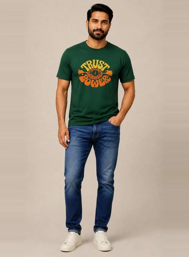 Take Two Dark Green Graphic Print Crew Neck Regular Fit T-Shirt By Falcon