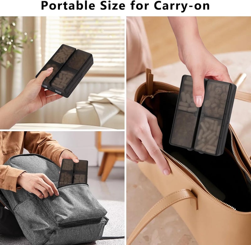 FYY Daily Pill Organizer,2 Pcs 7 Compartments Portable Pill Case Travel Pill Organizer,[Folding Design]Pill Box for Purse Pocket to Hold Vitamins,Cod Liver Oil,Supplements and Medication-Clear Black - Image 5
