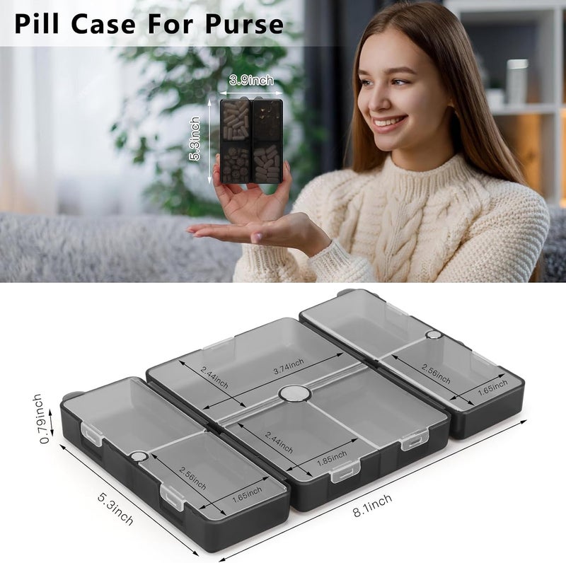 FYY Daily Pill Organizer,2 Pcs 7 Compartments Portable Pill Case Travel Pill Organizer,[Folding Design]Pill Box for Purse Pocket to Hold Vitamins,Cod Liver Oil,Supplements and Medication-Clear Black - Image 3