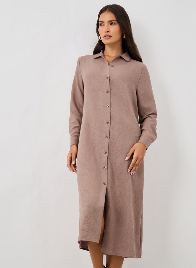 ستايلي قميص كيمونو بياقة عريضة وأزرار بقصة عادية - Image 1