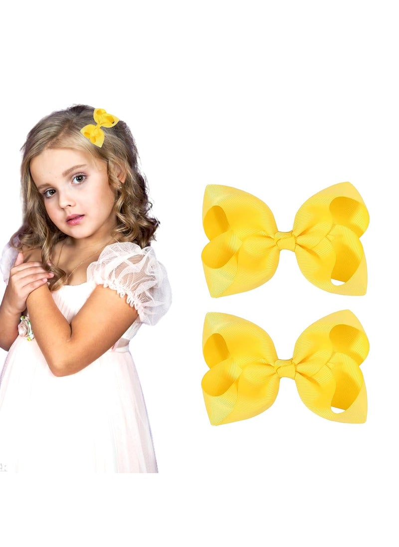 Ronger2000 - 3 Inch Yellow Hair Bow Clips for Girls  Set of 2 - Image 1