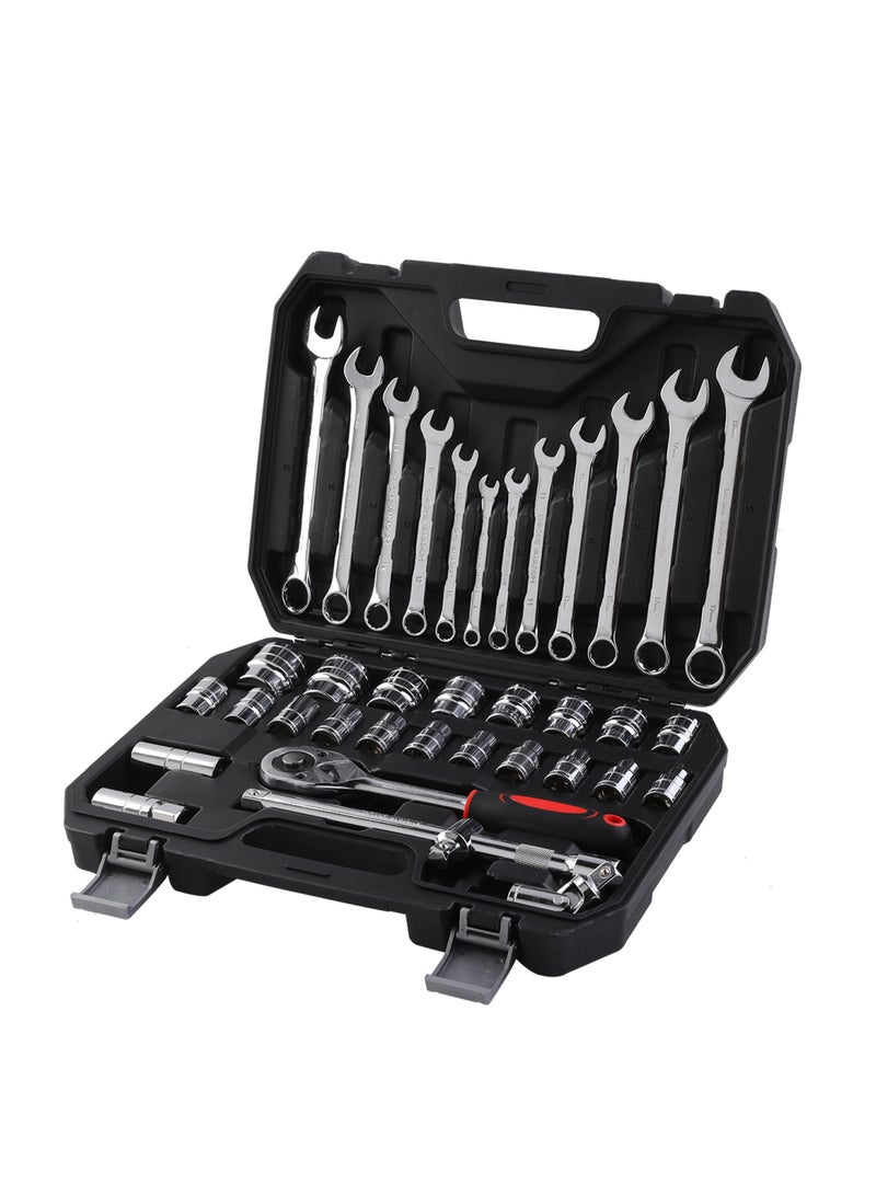 LAWAZIM Tool Set with Carry Case -37 Piece- Durable Anti-Bending Drive Socket Ratchet Wrenches Maintenance Kit - for Home Improvements Car Automotives Bike and Mechanical Projects Appliances Repairing  - Image 1