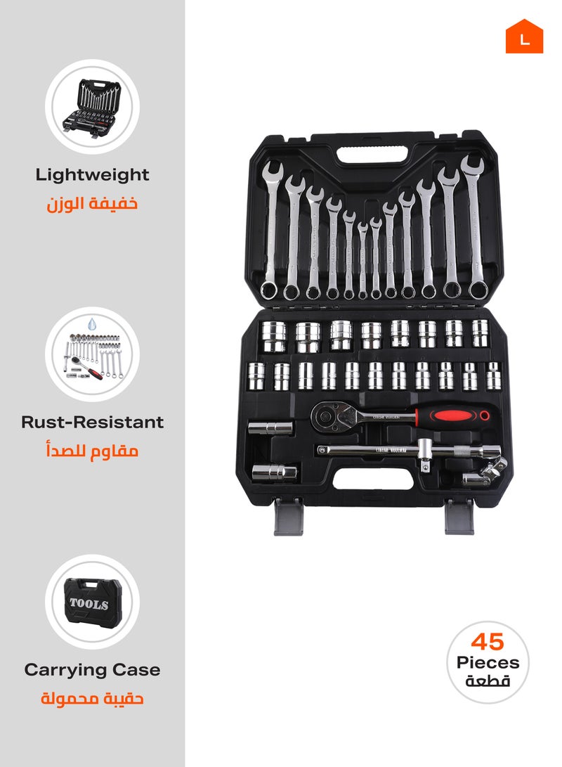 LAWAZIM Tool Set with Carry Case -37 Piece- Durable Anti-Bending Drive Socket Ratchet Wrenches Maintenance Kit - for Home Improvements Car Automotives Bike and Mechanical Projects Appliances Repairing  - Image 2