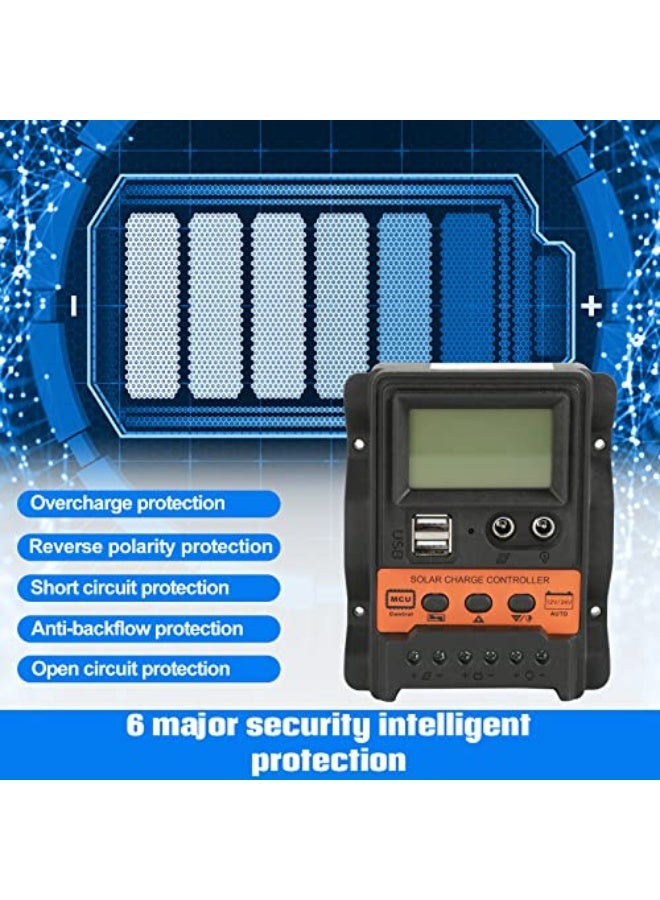 DWIN PWM Solar Charge Controller, 12V/24V 30A, Dual USB, LCD Display, 5V Output, Solar Panel Battery Regulator - Image 3
