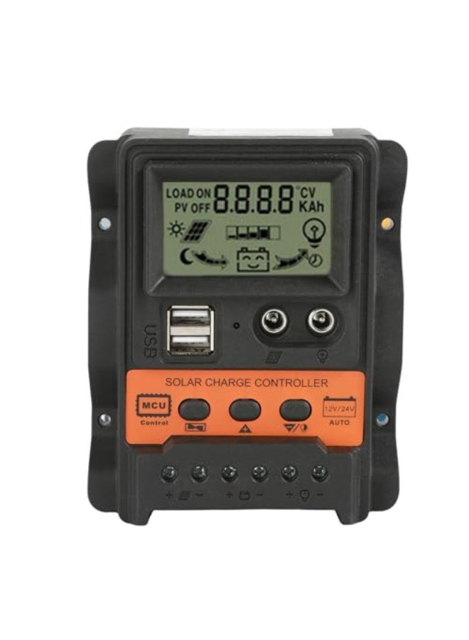 DWIN PWM Solar Charge Controller, 12V/24V 30A, Dual USB, LCD Display, 5V Output, Solar Panel Battery Regulator - Image 1