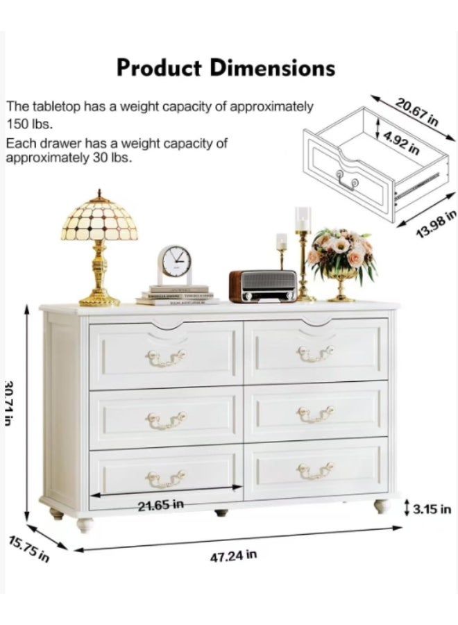 Storage Cabinet, 3 Tier Entryway Narrow Sideboard Buffet Wooden Cabinet, Modern Coffee Corner Cabinet with 6 Drawers for Home Office Hallway Living Room, 120*40*78cm, White - Image 2