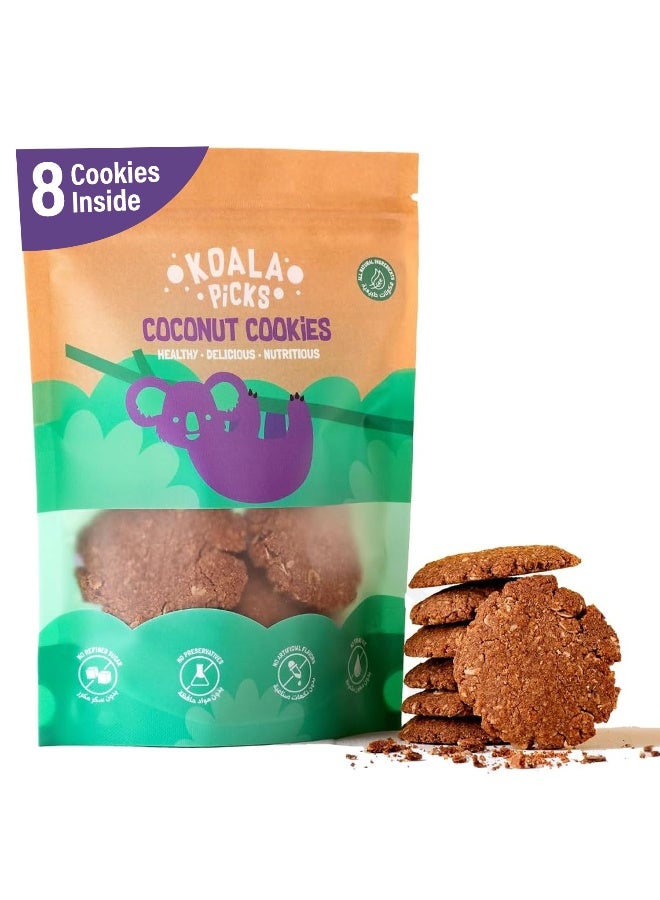 Koala Picks 8pcs Coconut Cookies with Date Powder, Oats & Unsalted Butter 160g – Free from Refined Sugar, Preservatives, Artificial Flavors & Transfat, Healthy Snack for Kids & Adults - Image 1