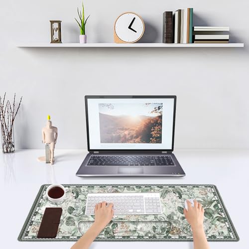 DINKY Large Mouse Pad and Keyboard Wrist Rest, Desk Pad for Keyboard and Mouse, Extended Mouse Pad with Wrist Support, 4 in 1 Non-Slip Desk Mat Blotter for Office, Home, Green Vintage Leaf Flower - Image 2