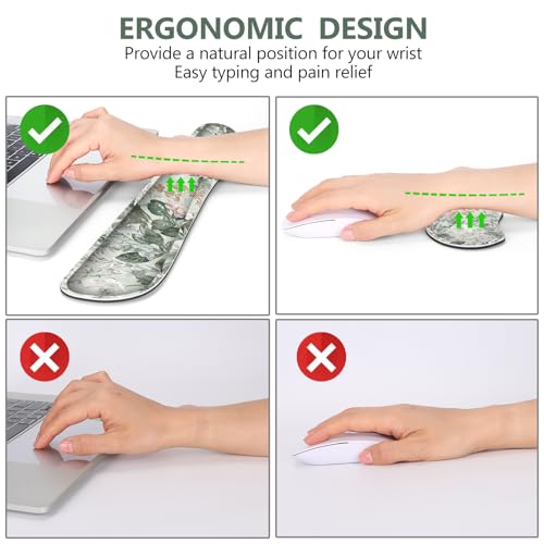 DINKY Large Mouse Pad and Keyboard Wrist Rest, Desk Pad for Keyboard and Mouse, Extended Mouse Pad with Wrist Support, 4 in 1 Non-Slip Desk Mat Blotter for Office, Home, Green Vintage Leaf Flower - Image 3