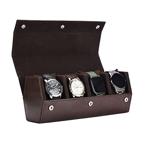 essart Premium 4 Watch Roll Organizer – Leather Travel Watch Case with Soft Velvet Interior, Secure Button Closure, Luxury Watch Storage - Image 1