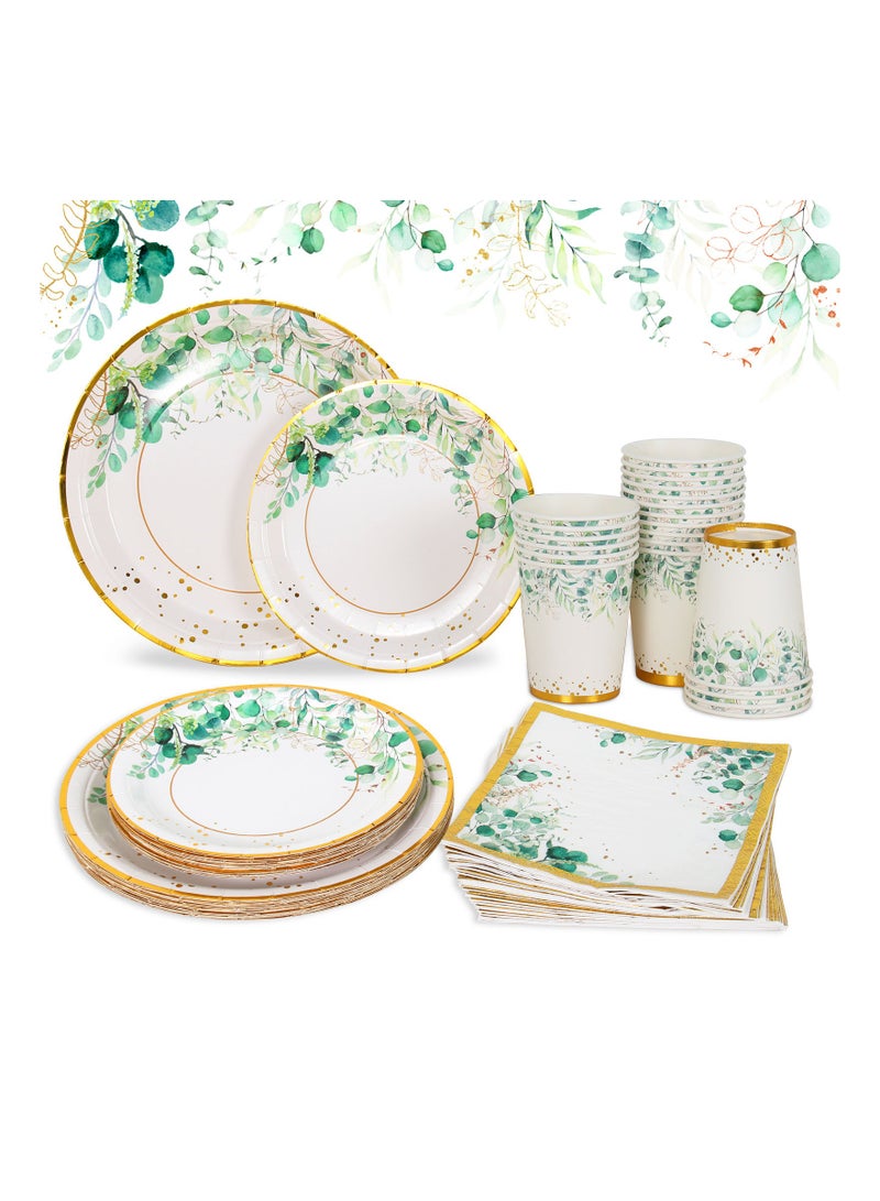 SOLARAE Sage Green Paper Plates Cups and Napkins Set - Serve 20 Disposable Baby Shower Plates and Napkins Green Party Tableware for Boho Wedding, Jungle Theme Birthday, Baby Shower Party Decoration - Image 1