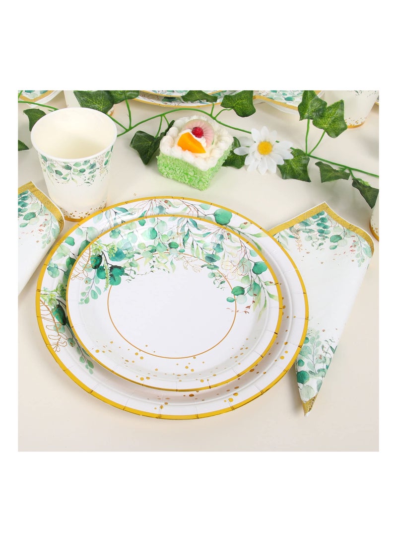 SOLARAE Sage Green Paper Plates Cups and Napkins Set - Serve 20 Disposable Baby Shower Plates and Napkins Green Party Tableware for Boho Wedding, Jungle Theme Birthday, Baby Shower Party Decoration - Image 4
