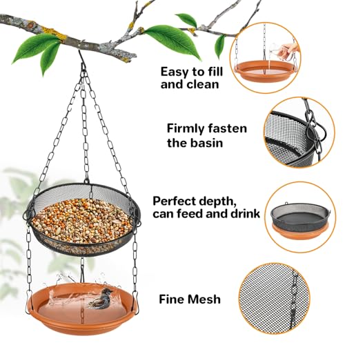 RAINFLOW Hanging Bird Bath for Outdoors Hanging Bird Feeder for Outside Platform Bird Water Feeder Bath Tray Wildlife FeederTray for Outdoors Garden Backyard Attracting Wildbirds2 in 1 Set - Image 3