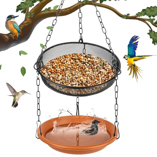 RAINFLOW Hanging Bird Bath for Outdoors Hanging Bird Feeder for Outside Platform Bird Water Feeder Bath Tray Wildlife FeederTray for Outdoors Garden Backyard Attracting Wildbirds2 in 1 Set - Image 1