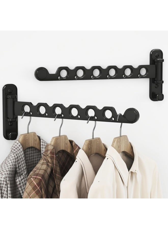 dancrul Wall Mounted Clothes Hanger Rack Foldable Drying Rack Hook Folding Indoor for Laundry Room Organization Bedroom Collapsible Racks Perfect for Small Spaces, 6 Hole Black 2 Packs - Image 1