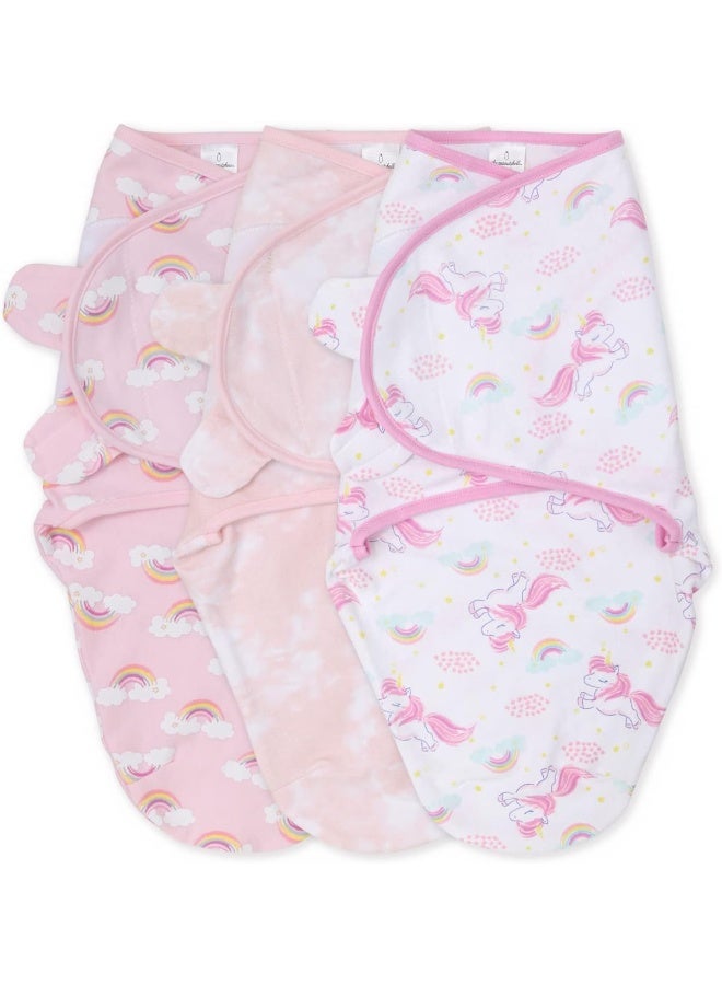 The Peanut Shell The Peanutshell Swaddle Set for Baby Girls | Rainbow and Unicorn | 3 Pack (S/M - 0-3 Months) - Image 1