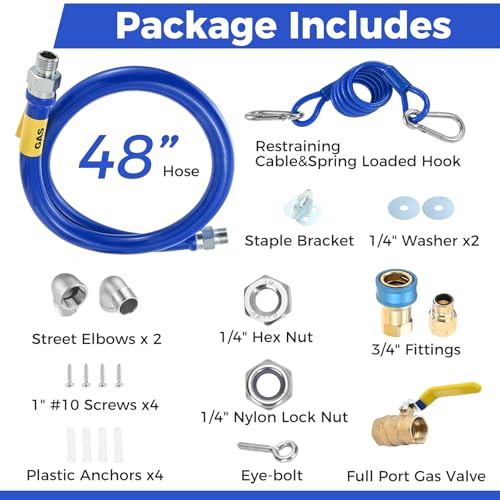 Lemfema 1675KIT48 Safety System Kit48 Gas Hose Connector Kit for Commercial Kitchen with 2 Elbows 34 Quick Disconnect Mobile Gas Hose for Kitchen Equipment Full Port Gas ValveRestraining Device - Image 3