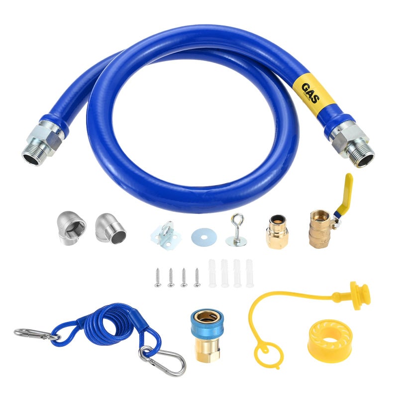Lemfema 1675KIT48 Safety System Kit48 Gas Hose Connector Kit for Commercial Kitchen with 2 Elbows 34 Quick Disconnect Mobile Gas Hose for Kitchen Equipment Full Port Gas ValveRestraining Device - Image 2