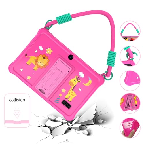 PRITOM Lanyard Kids Tablet 7 inch, 32GB Toddler Tablet Android 13 with WiFi, Dual Camera, Education, Games, Kids Software Pre-Installed, Parental Control, Pink - Image 2