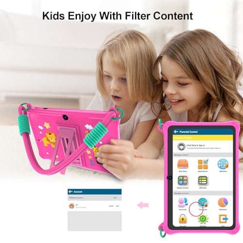 PRITOM Lanyard Kids Tablet 7 inch, 32GB Toddler Tablet Android 13 with WiFi, Dual Camera, Education, Games, Kids Software Pre-Installed, Parental Control, Pink - Image 5