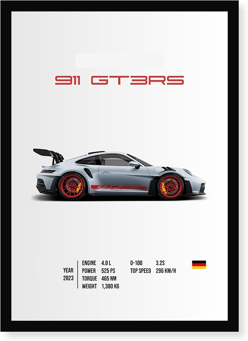 CodersParadise - Posche GT3RS Wall Poster Frame | 8x12 Inch (A4 Size) | Premium Car Artwork for Home, Bedroom & Living Room | Aesthetic Sports Car Wall Decor - Image 1