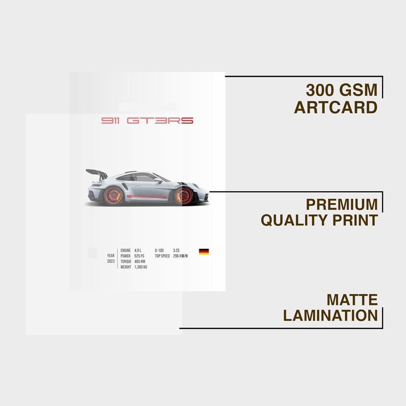 CodersParadise - Posche GT3RS Wall Poster Frame | 8x12 Inch (A4 Size) | Premium Car Artwork for Home, Bedroom & Living Room | Aesthetic Sports Car Wall Decor - Image 4