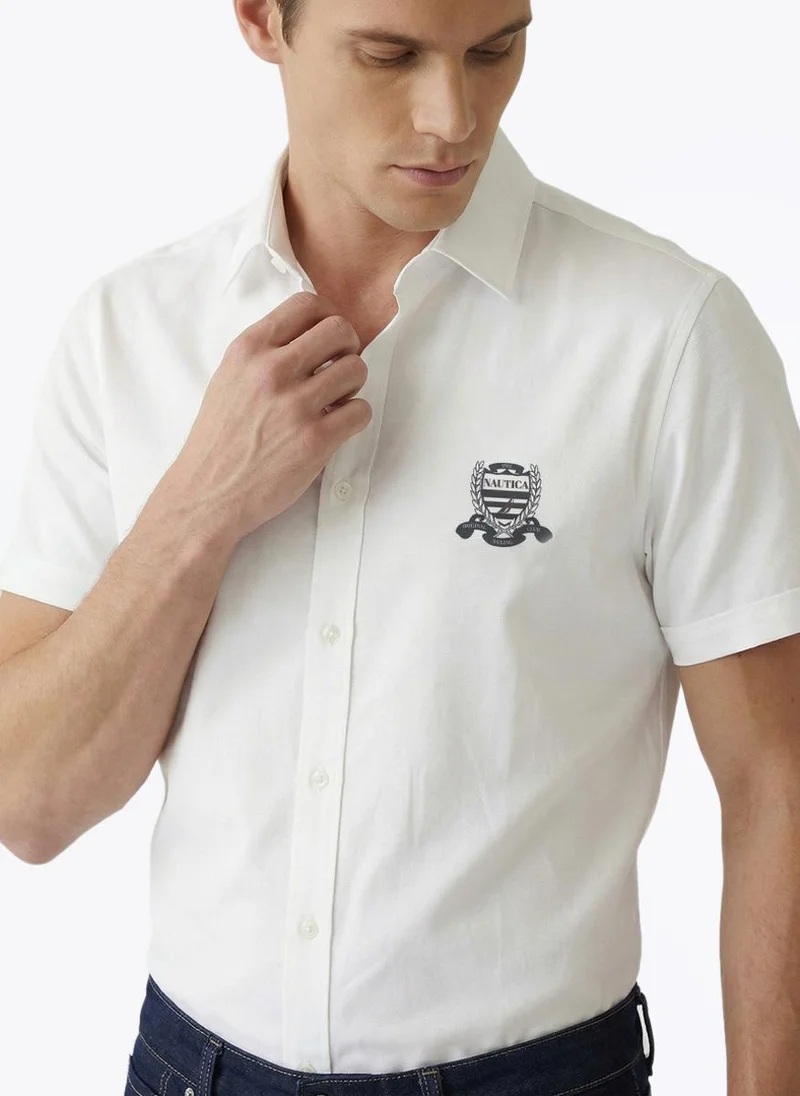Men Regular Fit Short Sleeve Graphic Printed Shirt for Contemporary Style - White