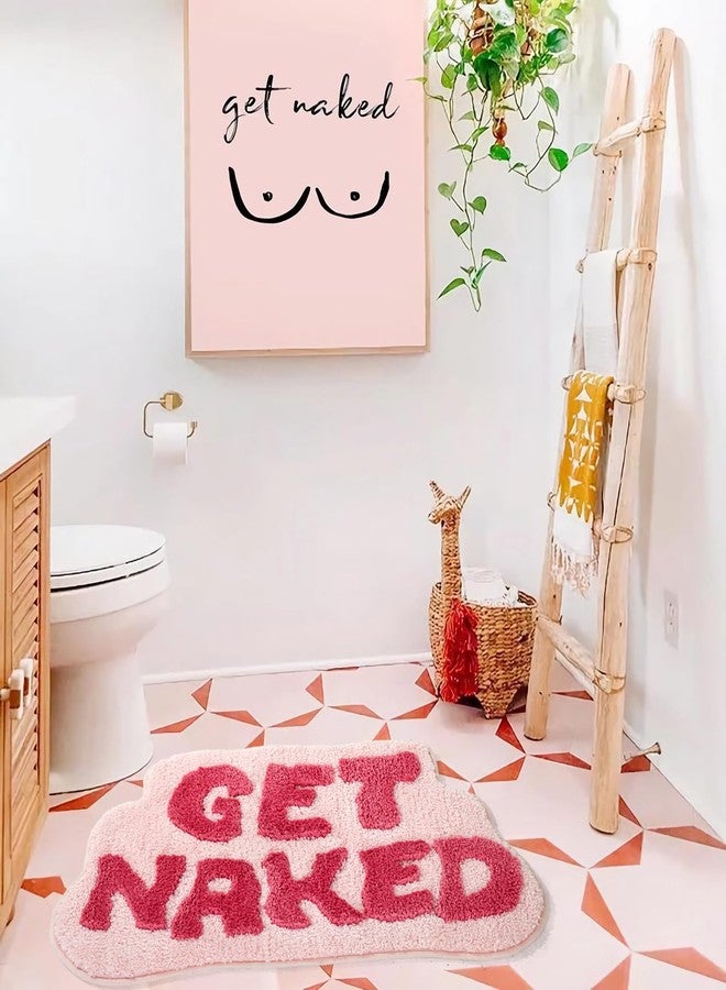DyeFury Irregular Shaped Get Naked Bath Mat Pink - Fun Bath mat, Small Preppy Bathroom Decor, Funny Aesthetic Bathroom Rugs for Apartmen Decor, Non-Slip Hot Pink Bath Rugs for Girls 31" x 18" - Image 5